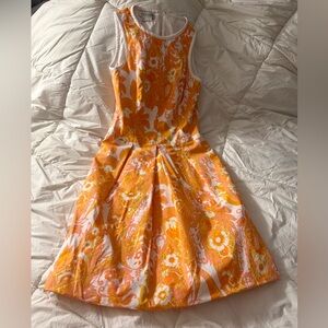 Kay Unger Floral Orange Midi-Dress Sz 4